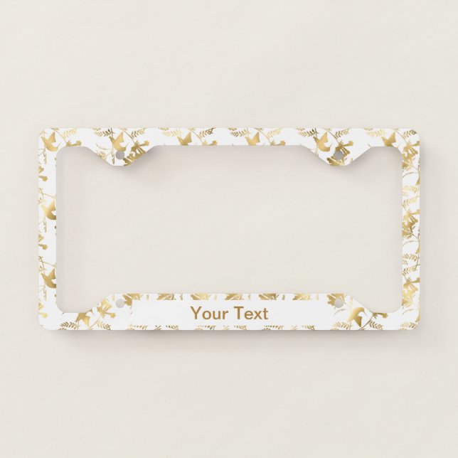 Elegant Gold Hummingbirds Glam Personalized License Plate Frame (Front)