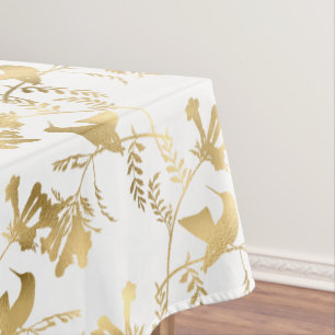 Elegant Gold Hummingbirds Glam Tablecloth
