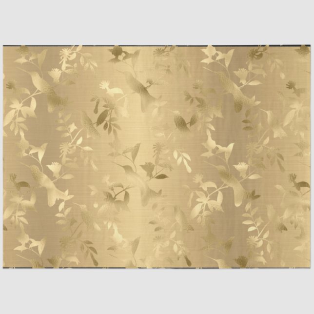 Elegant Gold Hummingbirds Tissue Paper (Front)