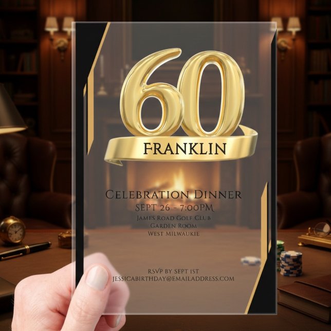 Elegant Gold Iconic Age Named 60th Birthday Acrylic Invitations (Creator Uploaded)