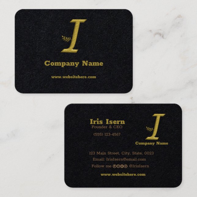 Elegant Gold Initial Letter I Logo Business Card  (Front/Back)