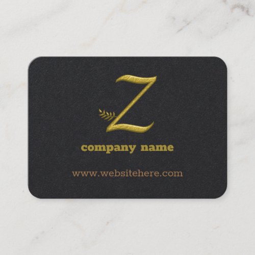 Elegant Gold Initial Letter Z Logo Business Card
