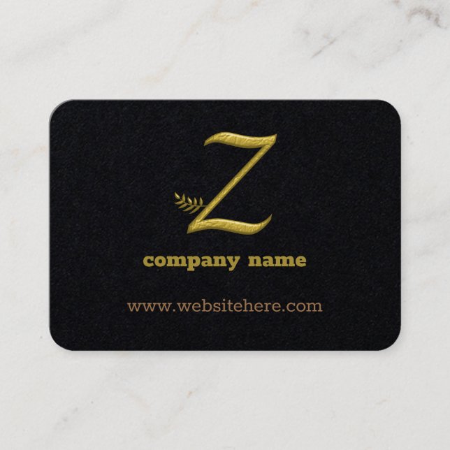 Elegant Gold Initial Letter Z Logo Business Card (Front)