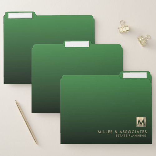 Elegant Gold Initial Logo Emerald Green File Folder
