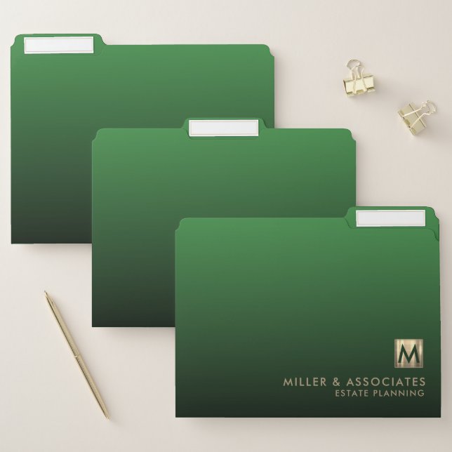 Elegant Gold Initial Logo Emerald Green File Folder (Set)