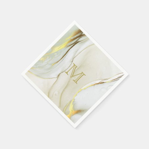 Elegant Gold Ink Abstract Pattern Monogram  Napkins