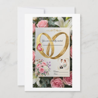 Elegant Gold Intertwined Rings Floral Wedding Invi Save The Date
