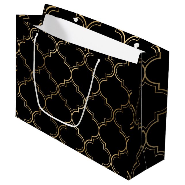 Elegant Gold Islamic Geometric Art Pattern  Large Gift Bag (Front Angled)