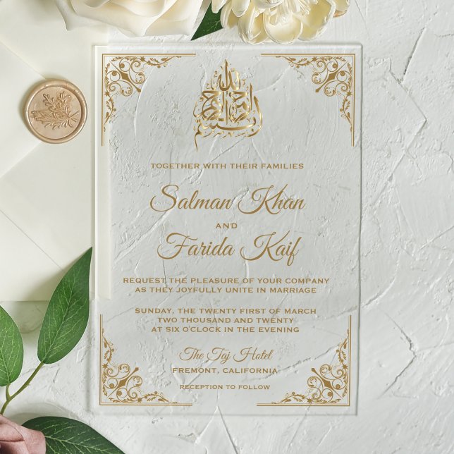 Elegant Gold Islamic Muslim Wedding Acrylic Invitations (Creator Uploaded)