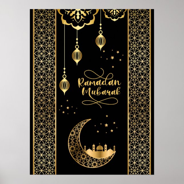 Elegant Gold Islamic Patterns Ramadan Mubarak Poster (Front)