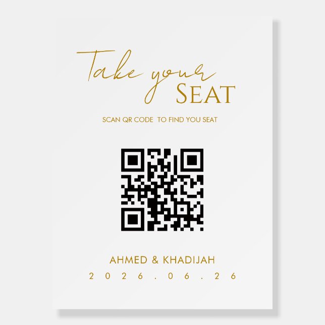 Elegant Gold Islamic Wedding Seating Barecode Foam Board (Front)
