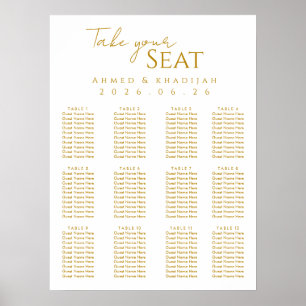 Elegant Gold Islamic Wedding Seating Chart Poster
