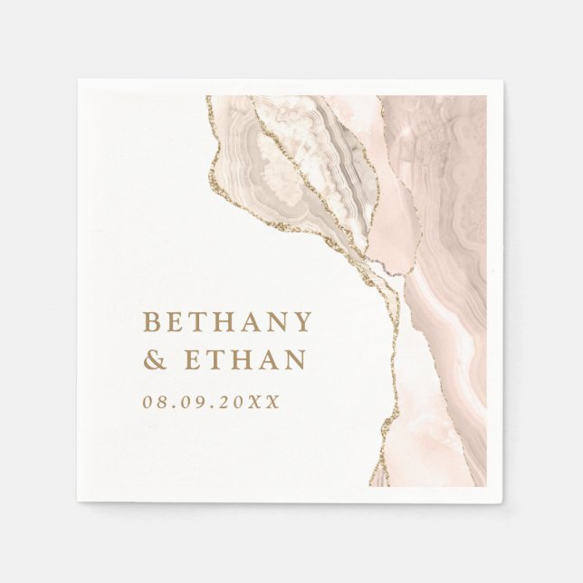 Elegant Gold Ivory Agate Wedding Napkins (Front)