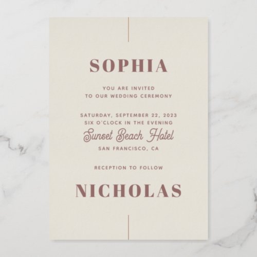 Elegant gold ivory blush modern typography wedding foil invitation