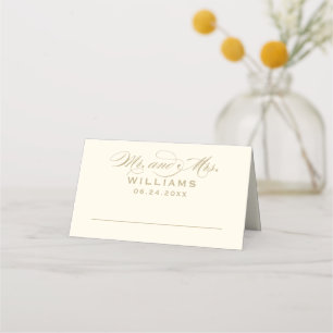 Elegant Gold Ivory Calligraphy Mr Mrs Wedding Place Card
