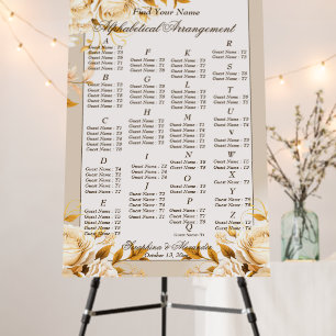 Elegant Gold Ivory Floral Alphabetic Seating Chart Foam Board