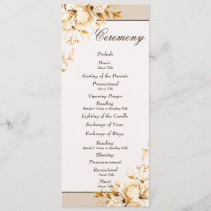 Elegant Gold & Ivory Floral Ceremony Wedding Party Program
