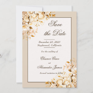 Elegant Gold & Ivory Floral Formal Save the Date Invitation