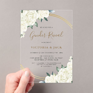 Elegant Gold Ivory Floral Greenery Gender Reveal Acrylic Invitations