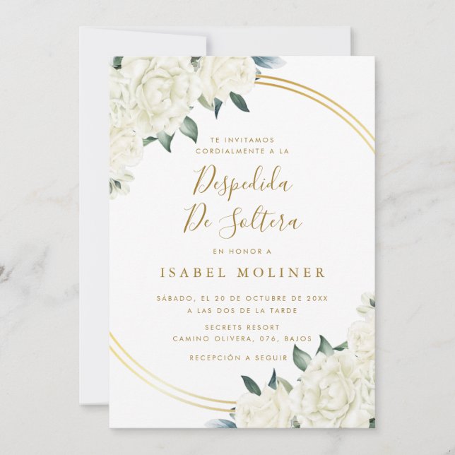Elegant Gold Ivory Floral Spanish Bridal Shower Invitation (Front)