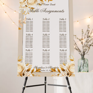 Elegant Gold & Ivory Floral Table Seating Chart Foam Board