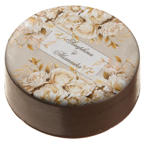 Elegant Gold  Ivory Floral Wedding Chocolate Covered Oreo