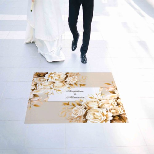 Elegant Gold  Ivory Floral Wedding Dance  Floor Decals
