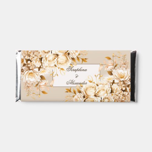 Elegant Gold  Ivory Floral Wedding Hershey Bar Favors