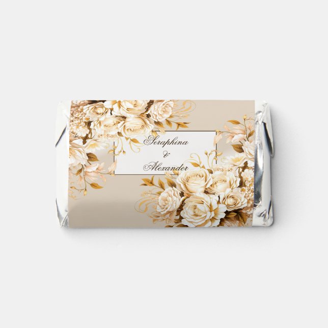 Elegant Gold & Ivory Floral Wedding Hershey's Miniatures (Front)