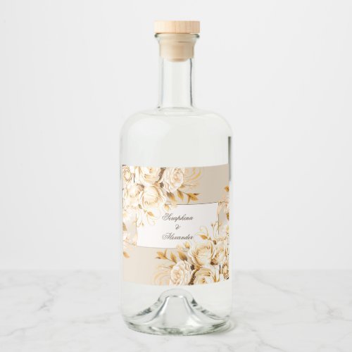 Elegant Gold  Ivory Floral Wedding Liquor Bottle Label