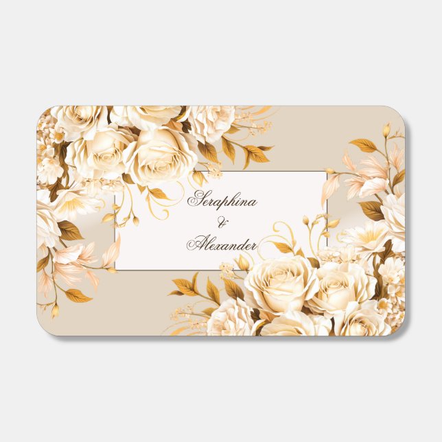 Elegant Gold & Ivory Floral Wedding Matchboxes (Front)