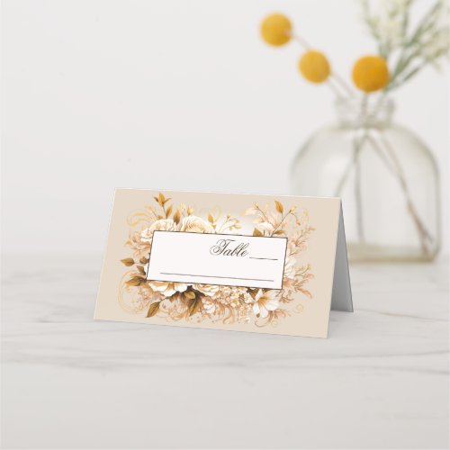Elegant Gold  Ivory Floral Wedding Place Card