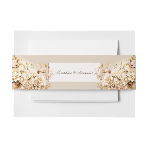 Elegant Gold  Ivory Floral Wedding Stationery Invitation Belly Band