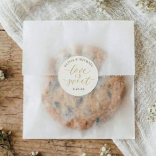 Elegant Gold & Ivory Love is Sweet Wedding Classic Round Sticker