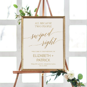 Elegant Gold Ivory Swiped Right Wedding Welcome Poster
