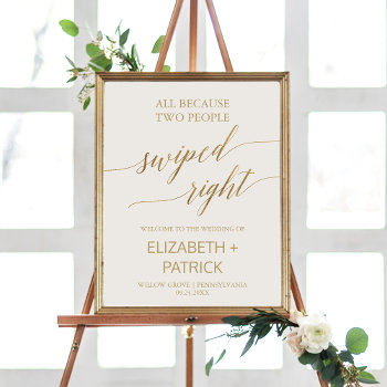 Elegant Gold Ivory Swiped Right Wedding Welcome Poster by FreshAndYummy at Zazzle