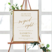 Elegant Gold Ivory Swiped Right Wedding Welcome Poster at Zazzle