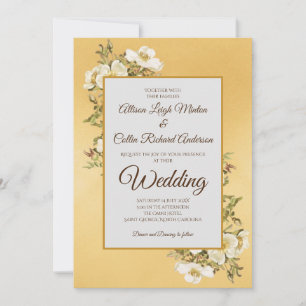 Elegant Gold Ivory Vintage Floral Luxury Wedding Invitation