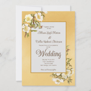Elegant Gold Ivory Vintage Floral Luxury Wedding Invitation