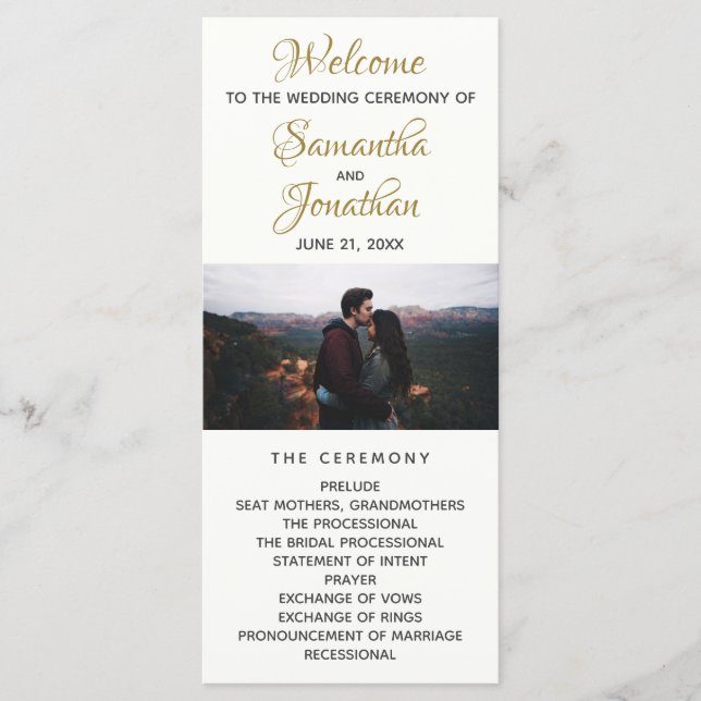 Elegant Gold & Ivory Wedding Program Custom Photo (Front)