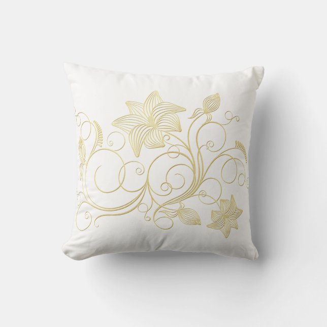 Elegant Gold Ivy Flower and Leaves Throw Pillow (Front)