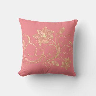 Elegant Gold Ivy Flower and Leaves Throw Pillow