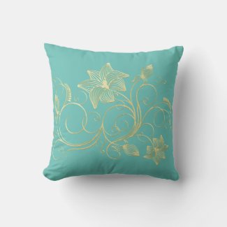 Elegant Gold Ivy Flower and Leaves Throw Pillow