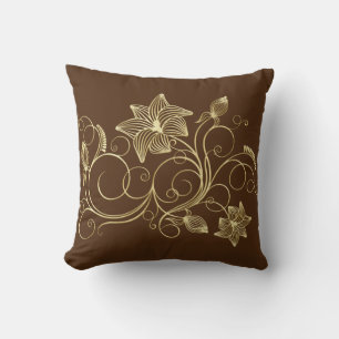 Elegant Gold Ivy Flower and Leaves Throw Pillow