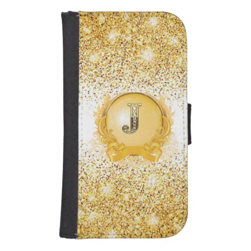 Elegant Gold J Monogram Samsung Wallet Galaxy S4
