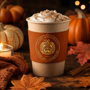 Elegant Gold Jack O Lantern Halloween Party Coffee Cup Sleeve