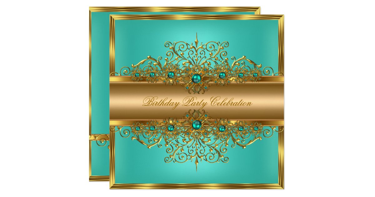 elegant gold jade teal pearls birthday party invitation gender reveal invitations