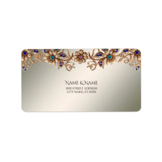 Elegant Gold Jewel Flowers Address Label