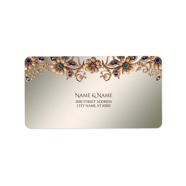 Elegant Gold Jewel Flowers Address Label (Front)