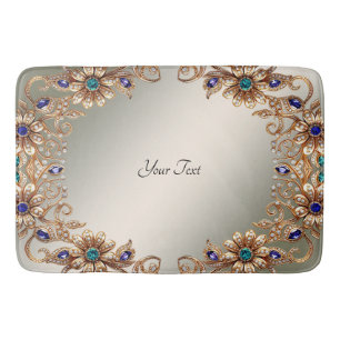 Elegant Gold Jewel Flowers Bath Mat
